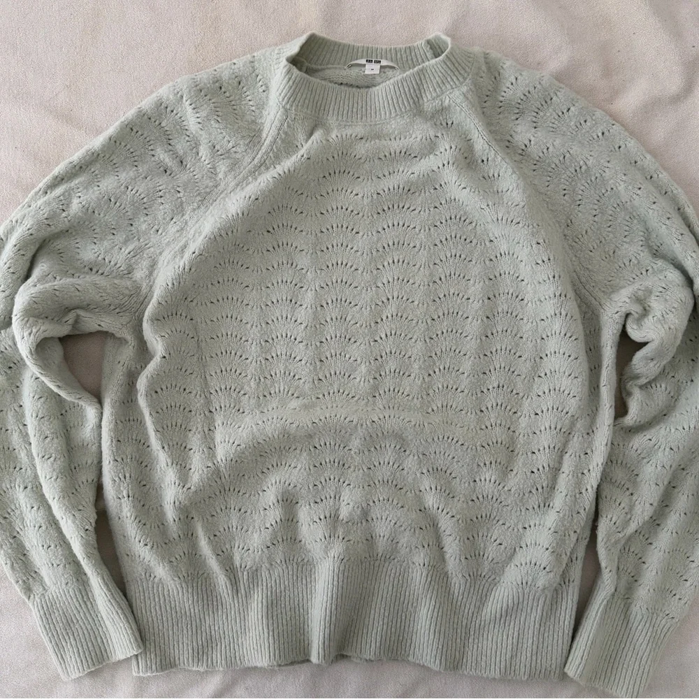 UNIQLO Light Souffle Yarn Pointelle Crew Neck Sweater pastel green  - M - Picture 5 of 13